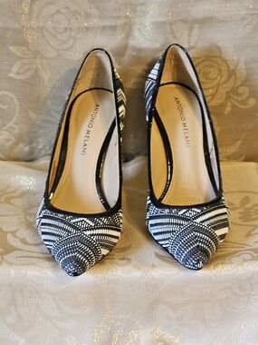 Antonio Melani Black & White Patterned Pointed-Toe Pumps